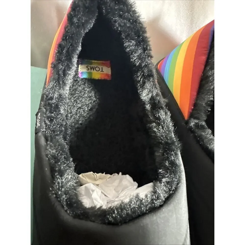 TOMS Men's Ezra Slipper Size 12 Black Matte Rainbow Hard Soles Soft NIB NEW